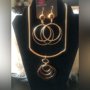 Gold necklace with upgraded bling earrings